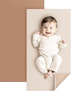 Konssy Faux Leather Portable Baby Changing Mat - Waterproof Wipeable Diaper Pad, 30x17 Inches for Travel & Home, Fits Diaper Bags (Brown, Beige)