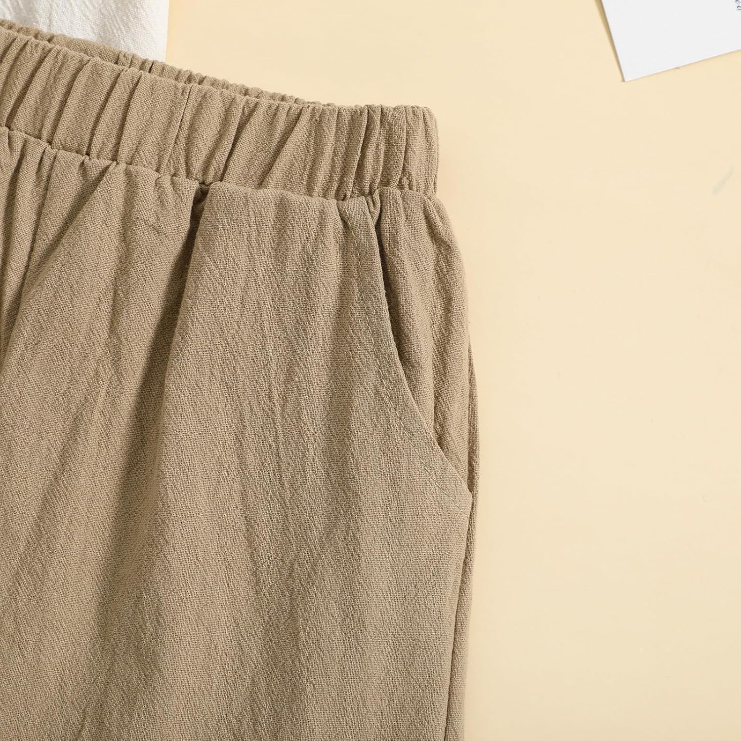 Toddler Baby Boy Linen Outfit Button Down Shirt Plain Shorts Cute Infant Newborn Photoshoot Clothes Summer 2Pcs Set - Image 6