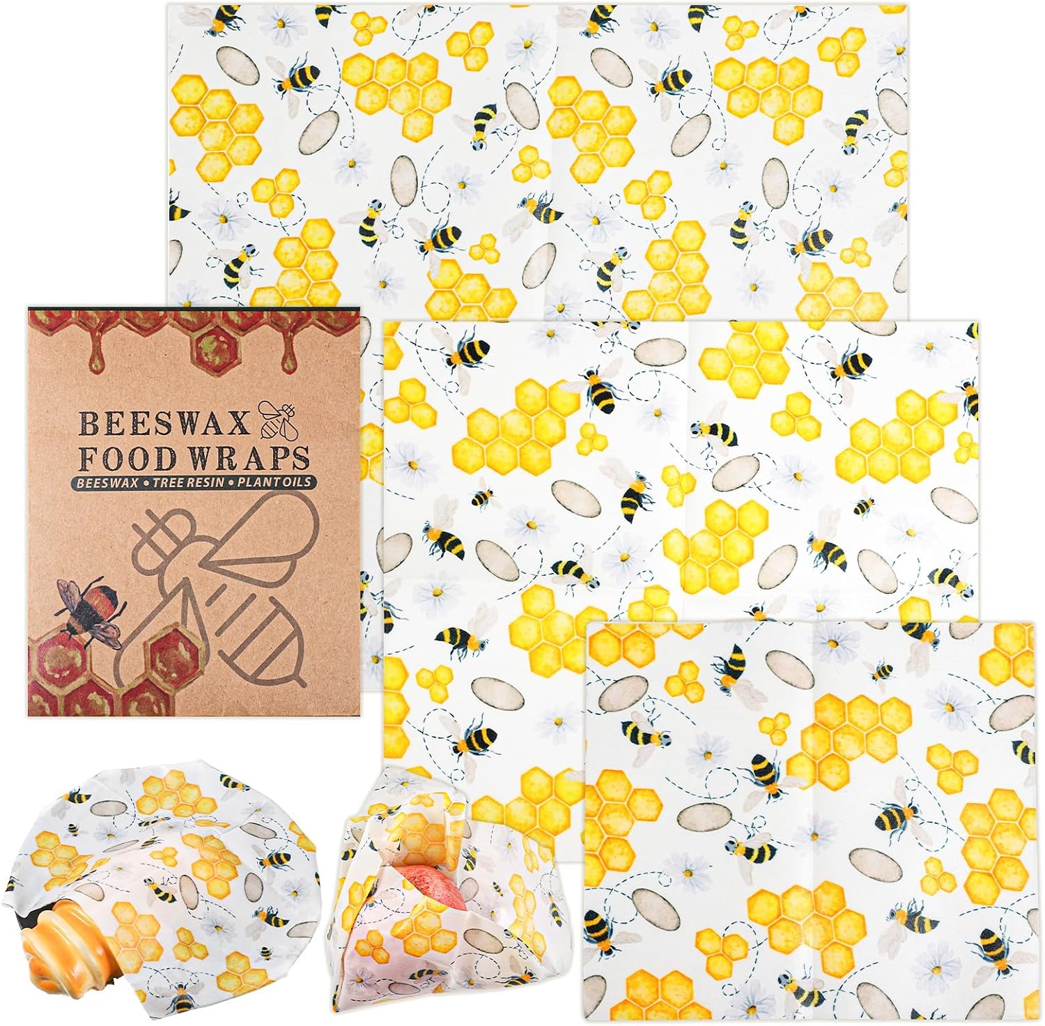 3PCS Bees Wax Wraps Reusable Bees Wrap Bees Wax Paper Food Wrap