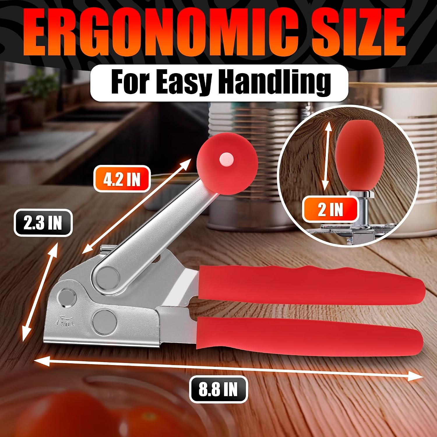 Heavy Duty Can Opener for Large and Small Cans - Manual Stainless Steel Can Opener with Ergonomic Long Handles - 360° Smooth Crank, Non Slip Grip, 2 in 1 Bottle Opener for Home, Cafes and Restaurants