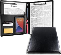 Andall 職人のこだわり バインダー A4 『ダブルペンホルダー・下敷付き』クリップボード 国内正規品 PU革 レザー調 二つ折り 多機能 名刺入れ プレゼント ギフト [アンダル] (黒/スマホ用ポケットタイプ)