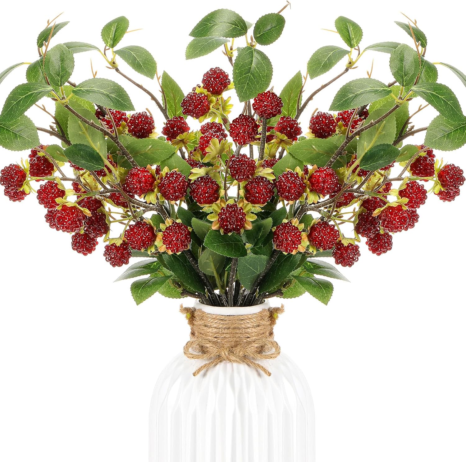 XunYee 10 Pack Dark Red Artificial Raspberry Plant Stems 15'' Faux Raspberries Branches Fake Simulated Berry Bouquet Picks for Vase Filler Indoor Home Farmhouse Table Centerpieces Decor