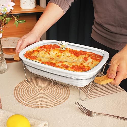 Miniatura 6 de Creativity Home Cacerola, plato de cerámica para hornear con cubierta de vidrio, bandeja para lasaña profunda para horno, bandeja para hornear de 74