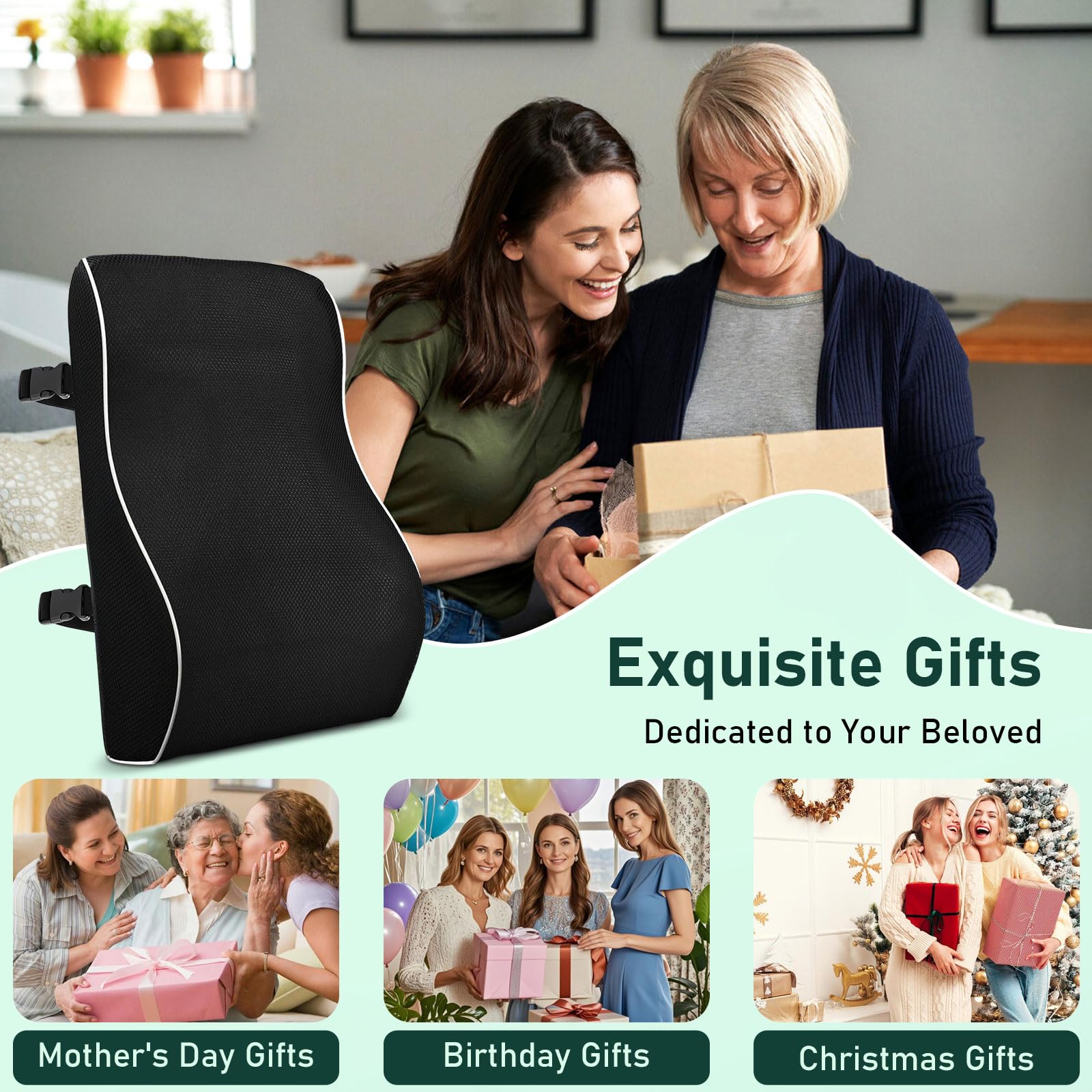 Cuscino Lombare Ergonomico, Cuscino di Supporto Lombare in Memory Foam Cuscino Lombare Sedia Ufficio con Doppie Cinghie Regolabili per casa Ufficio Auto Viaggio