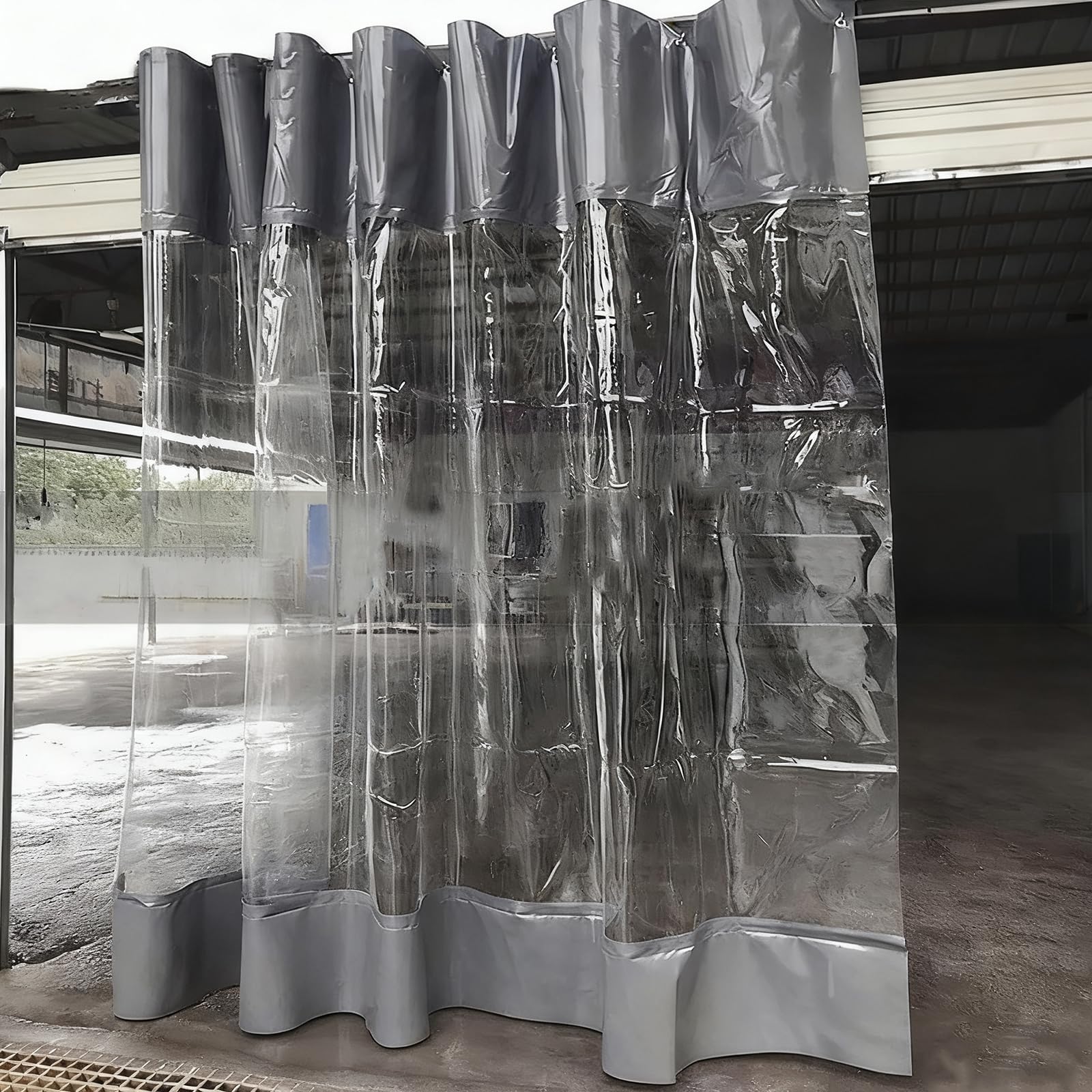 Tenda a Pannello Trasparente Impermeabile con Occhielli - Divisorio Antivento Trasparente per Veranda, Gazebo, Patio, Balcone, pergolato (2,4x2,8 m, Grigio)