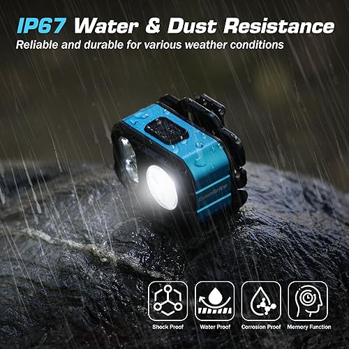 Miniatura 3 de EverBrite Linterna frontal LED recargable, solo 1.59 onzas ultra ligera con clip para sombrero, IP67 impermeable, luz blancarojaverde, 7 modos para