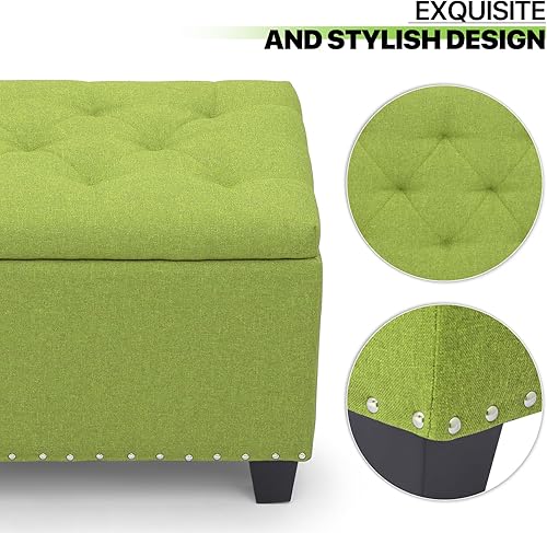 Miniatura 9 de Magshion Banco otomano rectangular de almacenamiento con reposapiés copetudo otomano mesa de café asiento reposapiés y más 24 pulgadas lino oliva