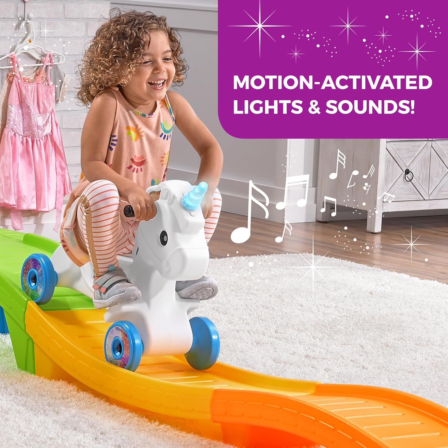 Step2 Unicorn Up & Down Roller Coaster Kids Ride On Toy, Push Car, Indoor/Outdoor Playset, Made of Durable Plastic, Max Weight 50 lbs., For Toddlers 2-5 Years Old, Multicolor
