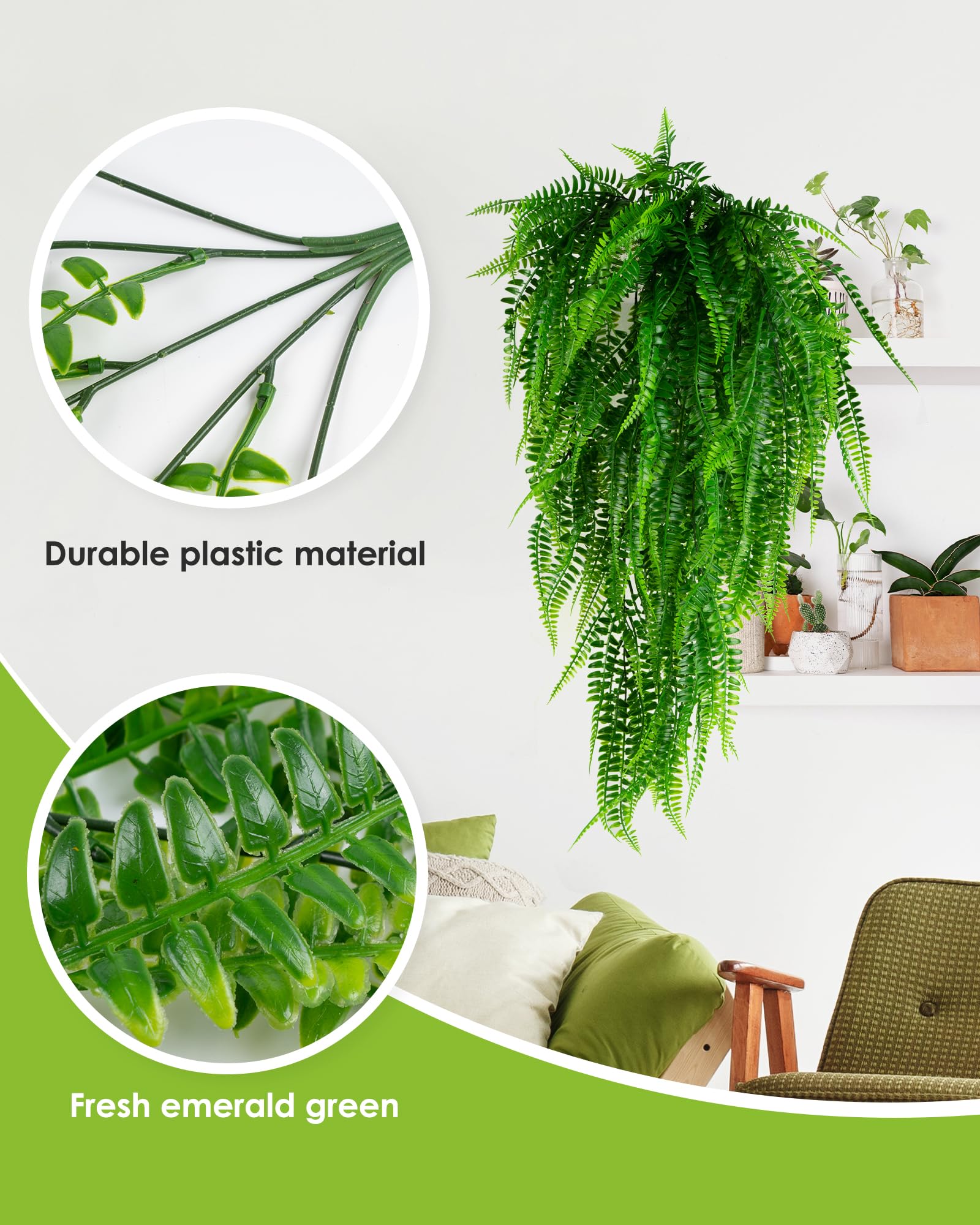Amazon.de: Halbur 4PCS Knstliche Pflanzen Hngend Farn Ranken,  Kunstpflanze Hngend Pflanzen 83.8cm, Blattpflanzen Deko fr Wohnzimmer,  Kche, Balkon, Garten, Schlafzimmer