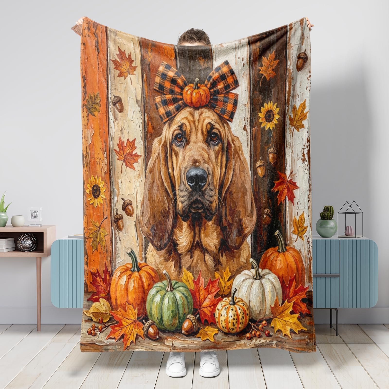 Couverture pour lévrier d'automne en plaid pelucheux style bois rustique de 152x203 cm