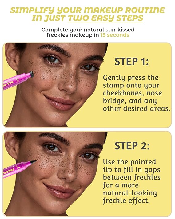Upgrade Dual Ended 2-in-1 Faux Freckle Stamp Pen, Waterproof Fake Freckle Pen with Multi-Prong Freckles Stamp Head for Women to Easily Create Natural Long-Lasting Sunkissed Makeup