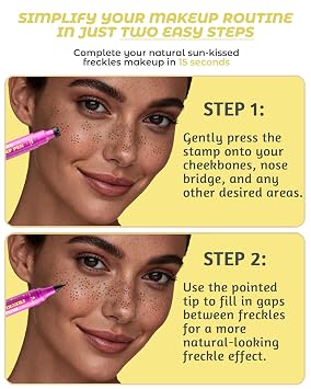 Upgrade Dual Ended 2-in-1 Faux Freckle Stamp Pen, Waterproof Fake Freckle Pen with Multi-Prong Freckles Stamp Head for Women to Easily Create Natural Long-Lasting Sunkissed Makeup