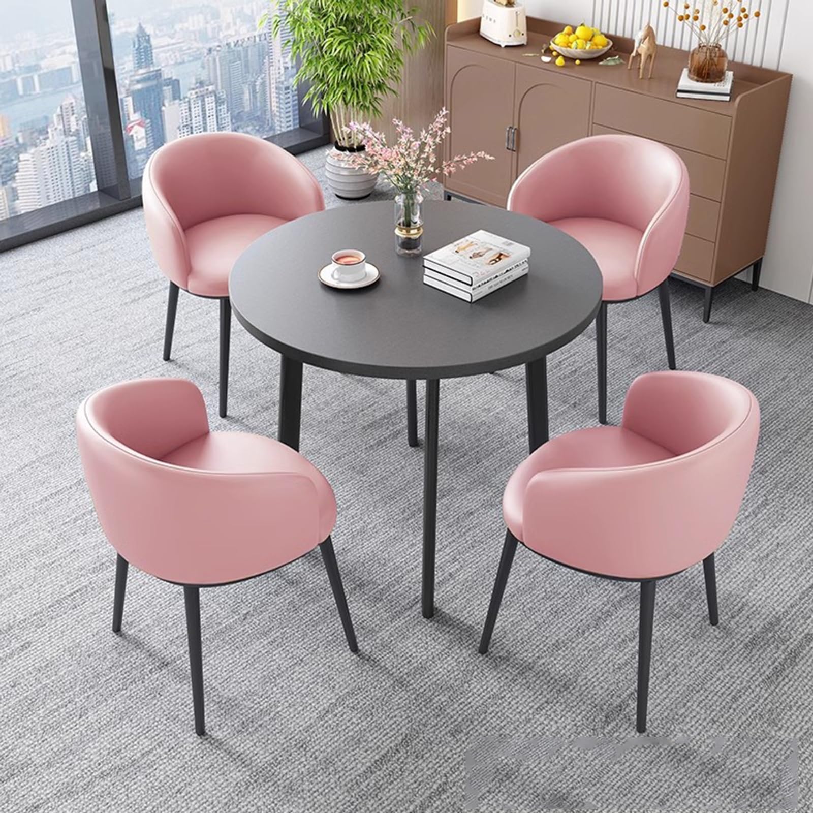 Tavolo con Sedie per 4, Tavolo da Conferenza, Tavolo Rotondo da Pranzo con 1 Tavolo e 4 Sedie(Pink)
