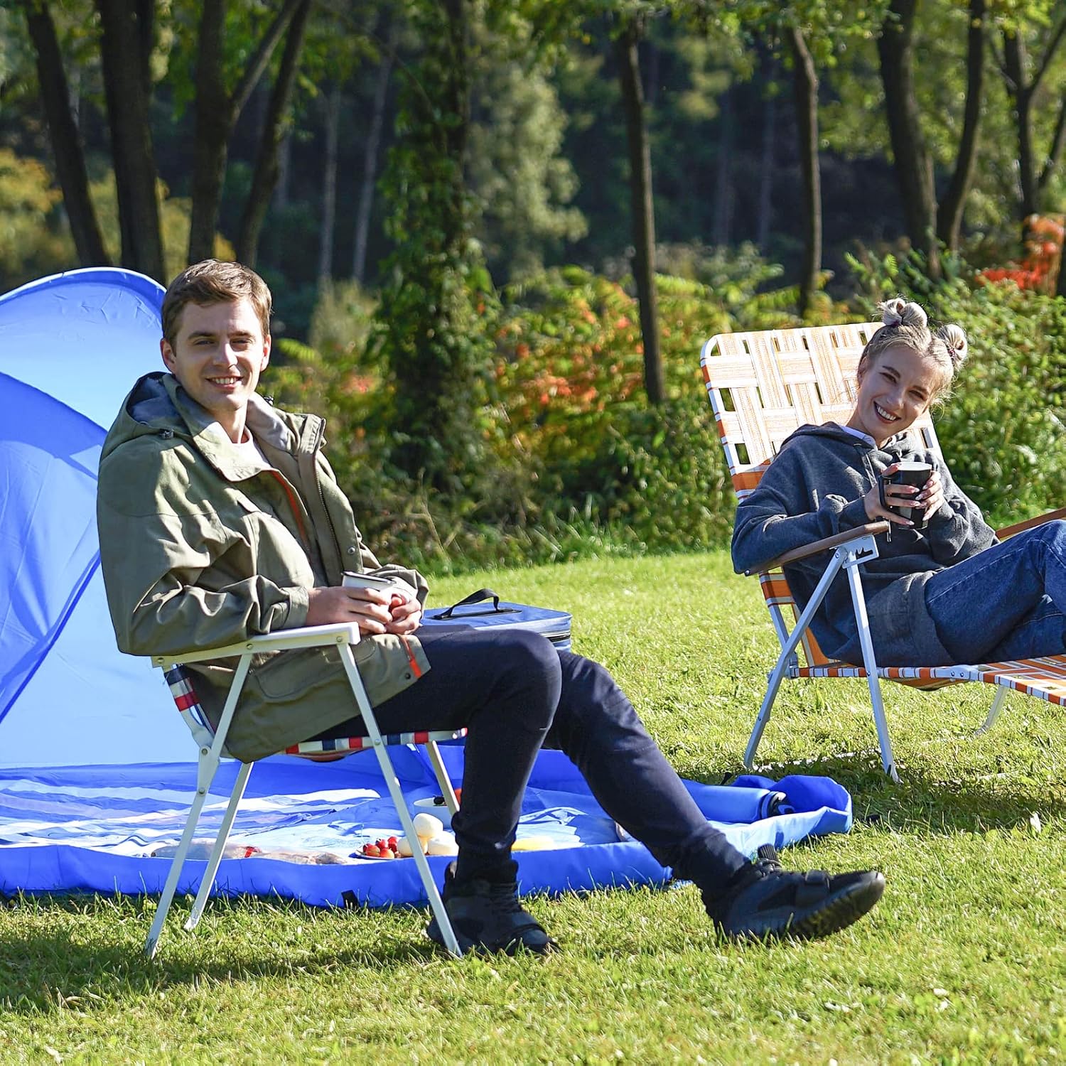 #WEJOY Folding Webbing Chaise Lounge Chair 5 Adjustable Position Portable Web Beach Lounge Chair Webbed Lawn Chairs Reclining Camping Chairs with Strap for Outdoor Sunbathing Pool Yard Tanning Patio : Patio, Lawn & Garden