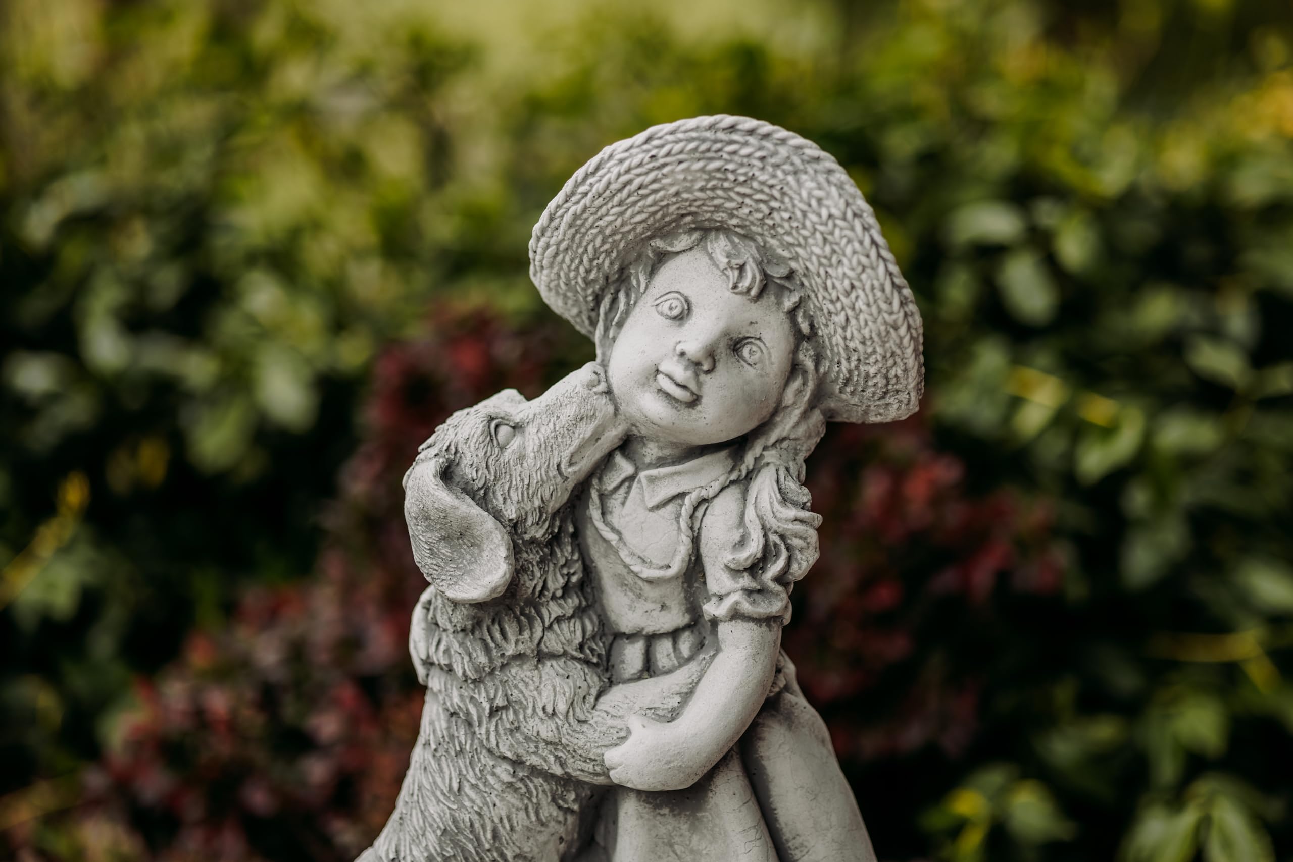 gartendekoparadies.de Mädchen mit Hund, Steinfigur H. 47 cm, 13 kg, Grau, frostsicher aus Steinguss für Außenbereich