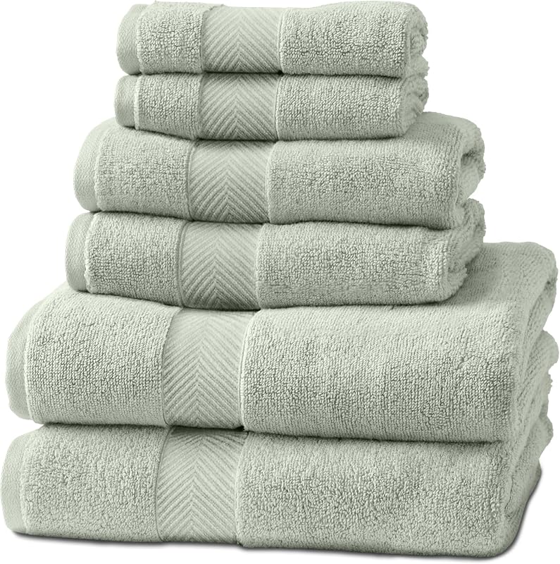 Viscose from Bamboo Bath Towels Set of 6 - Extra Plush 700 GSM Quick Dry Cotton Blend for Luxury Bathroom Comfort - Super Soft, Large, Absorbent - Eucalyptus