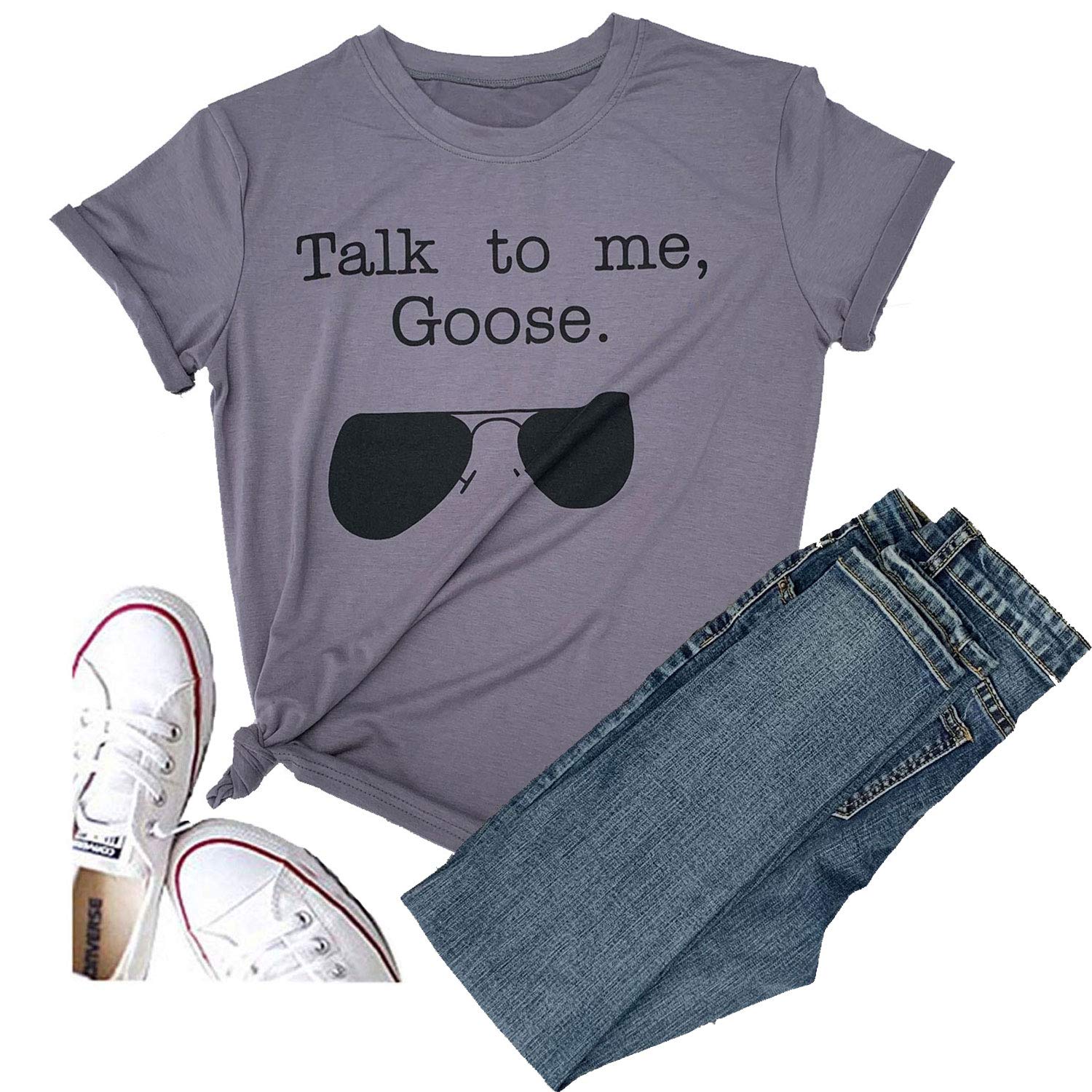Women's Talk to Me Goose Sunglasses Short Sleeve Gift for Christmas Graphic Tees Tops Funny Christmas T Shirts Casual Tops