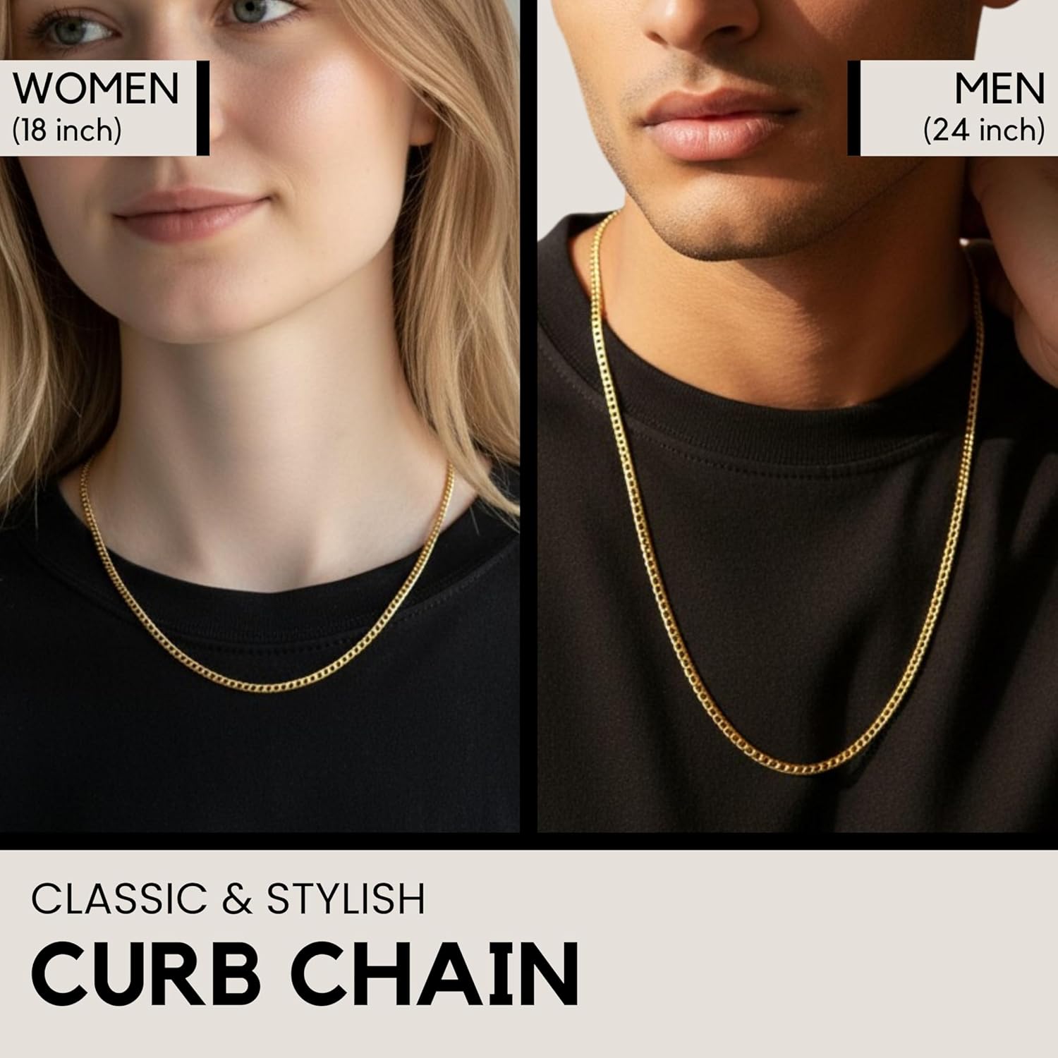 KISPER Gold Chain for Men and Women - 18K Gold Plated 925 Sterling Silver Italian Figaro Mariner Curb Chain Necklace - Made in Italy - Image 2