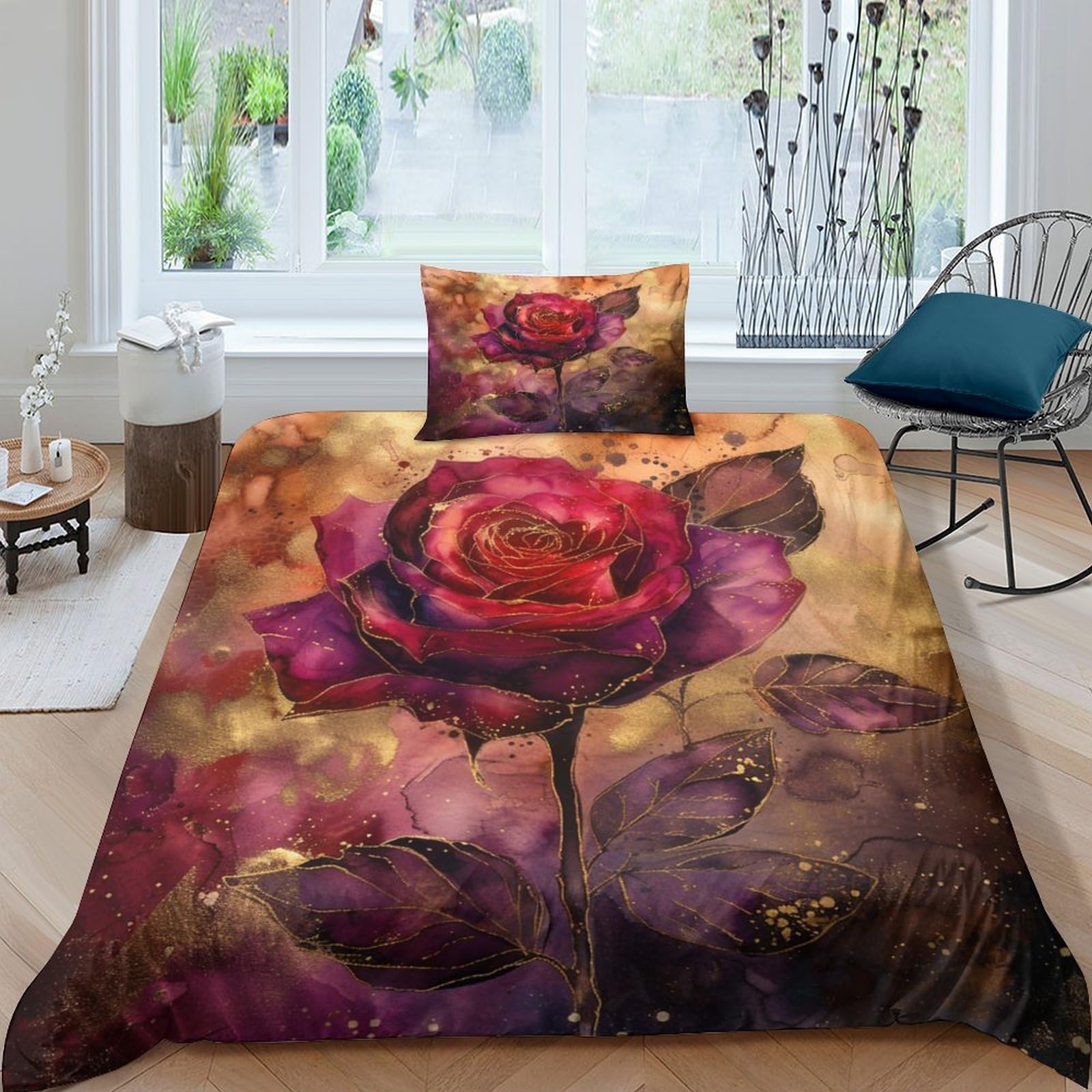 Parure de lit rose en microfibre 135x200 avec housse de couette 3 pièces