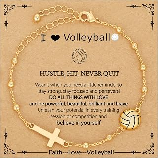 14K Gold Plated Volleyball Bracelet for Women Girls - Cross Charm Chain, Hypoallergenic Sports Jewelry Gift for Players Coaches Fans