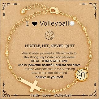 Softball/Volleyball/Soccer/Basketball Football Bracelet for Girls Women, 14K Gold Plated Cross Link Chain Sport Accessories