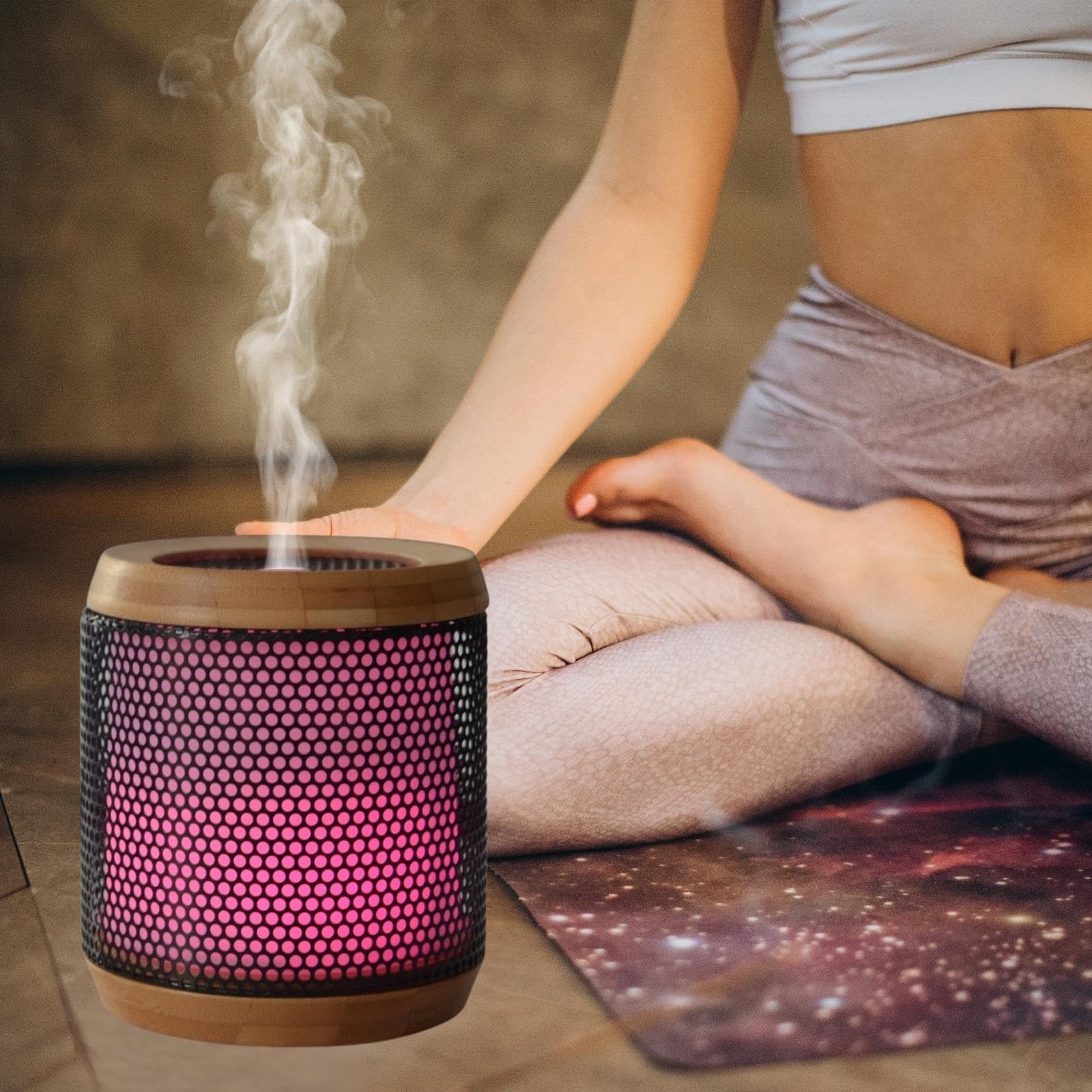Zen'Aromat dyfuzor olejków eterycznych Elipsja - ultradźwiękowy dyfuzor aromaterapia na zimno - Elektryczny dyfuzor zapachowy do domu - wielofunkcyjne oświetlenie LED - naturalne materiały bambusowe i