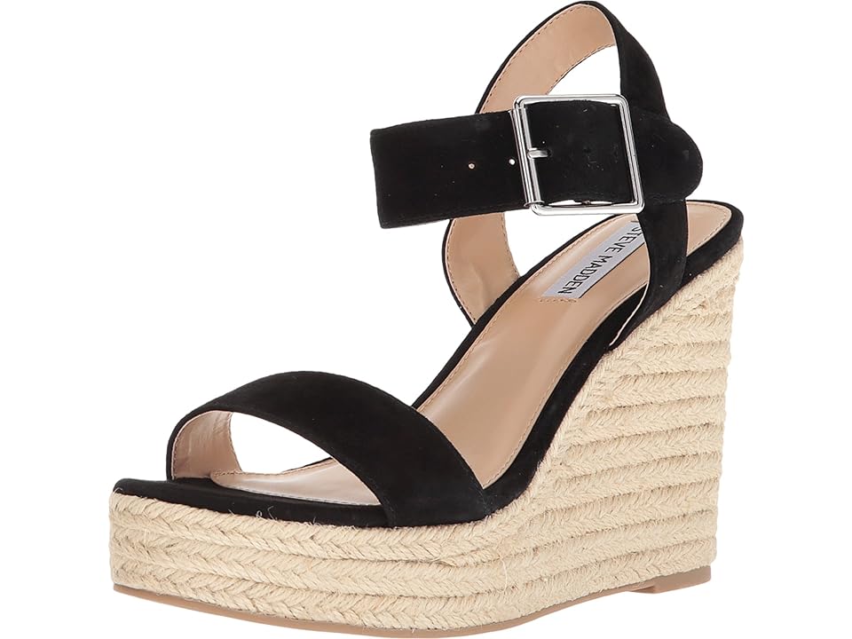 

Steve Madden Santorini Espadrille Wedge Sandal (Black Suede) Women's Shoes