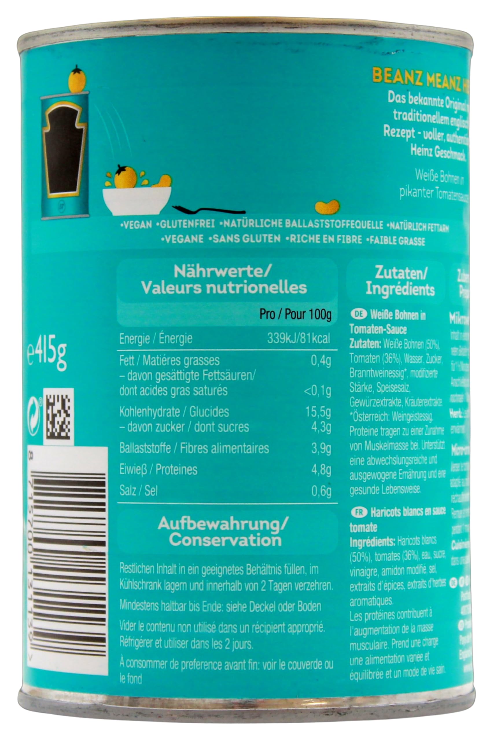 HEINZ Beanz Baked Beans in einer reichhaltigen Tomatensauce, 12er Pack (12 x 415g)