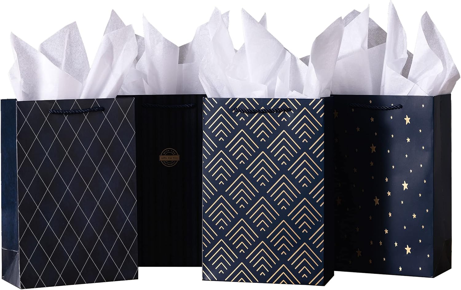 SHIPKEY 8 Pack Luxury Navy Blue Gift Bags with Tissue Paper, Gift Bags