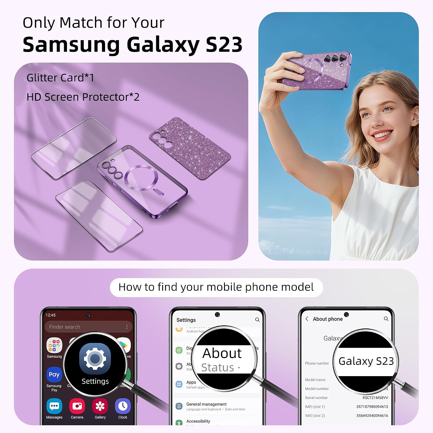 ATUMP MagSafe for Samsung Galaxy S23 Case with Glitter Card, Purple image 4