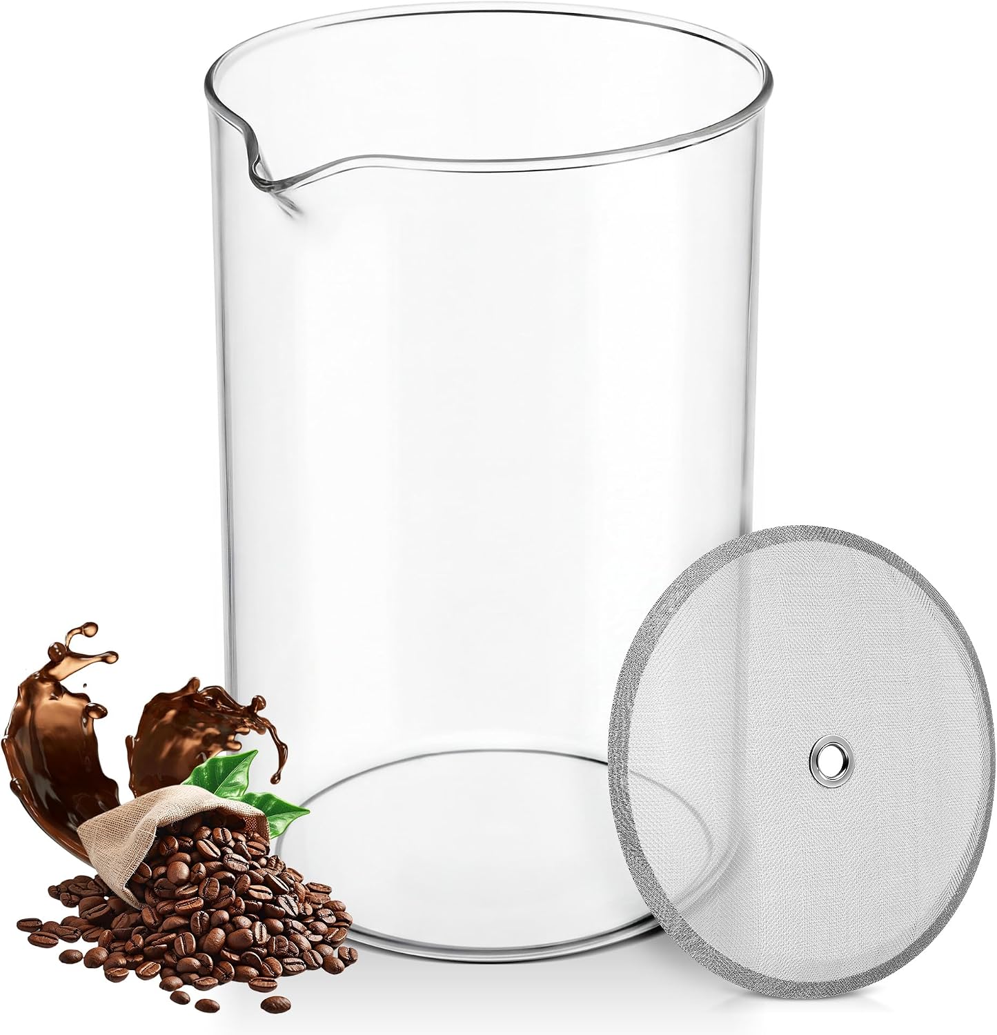 51oz French Press Replacement Glass Carafe, 12-Cup/1.5L Heat-Resistant Borosilicate Beaker with Filter Screen, Compatible With 1512-10 Style 51oz French Coffee Makers