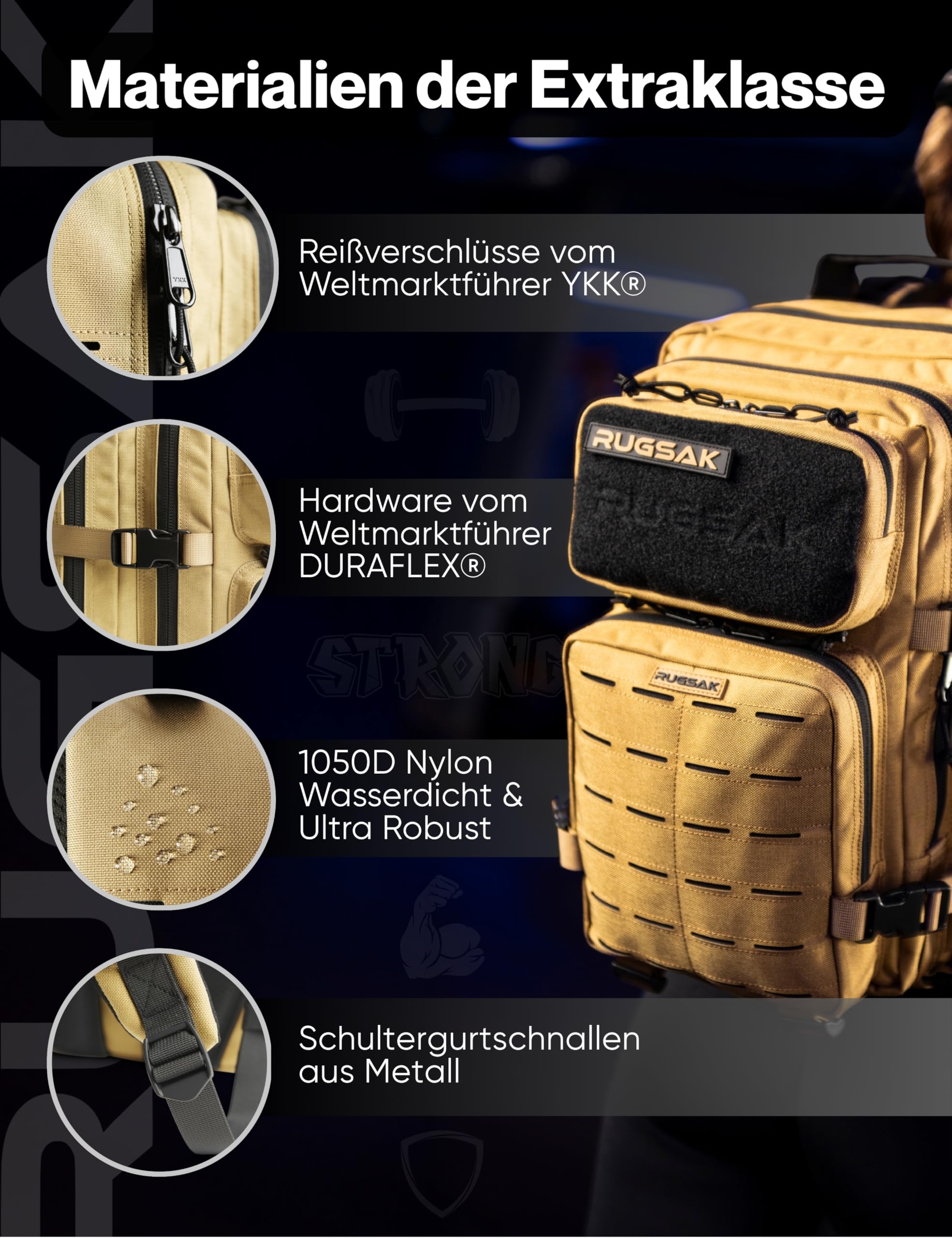 RUGSAK ALPHA plecak taktyczny [15-25 l], wodoszczelny i bardzo wytrzymały, wojskowy plecak survivalowy, do pracy, wędrówek, na kemping i siłownię, plecak podróżny Molle dla mężczyzn i kobiet