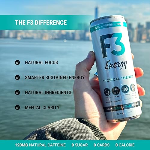 Vista 10 de F3 Energy Paquete variado de bebidas, bebidas deportivas para fortalecimiento muscular con BCAA, Panax Ginseng y Ginkgo Biloba, bebidas energéticas