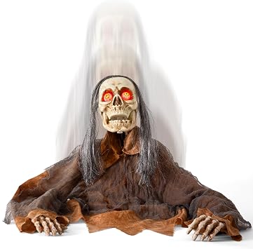 ELAMAS Halloween Animatronic Zombie Groundbreaker Decoration, Animated Zombie Prop with Light-Up Red Eyes, Creepy Sounds & Moving Head/Body, Voice Activated Outdoor Haunted House Graveyard Decor