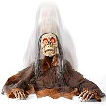 ELAMAS Halloween Animatronic Zombie Groundbreaker Decoration, Animated Zombie Prop with Light-Up Red Eyes, Creepy Sounds &amp; Moving Head/Body, Voice Activated Outdoor Haunted House Graveyard Decor