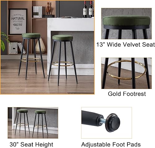 Miniatura 22 de Taburetes de bar de 26 pulgadas de altura de mostrador, juego de 4 taburetes de mostrador de gamuza, sin espalda, modernos con patas Burnt