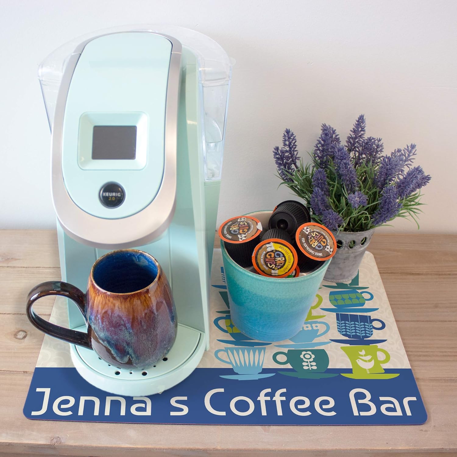 Custom Coffee Maker Mat, Cute Retro Coffee Cup Placemat for your Coffee Maker or Espresso Machine. 12" x 18" Washable Coffee Decor for your Coffee Station