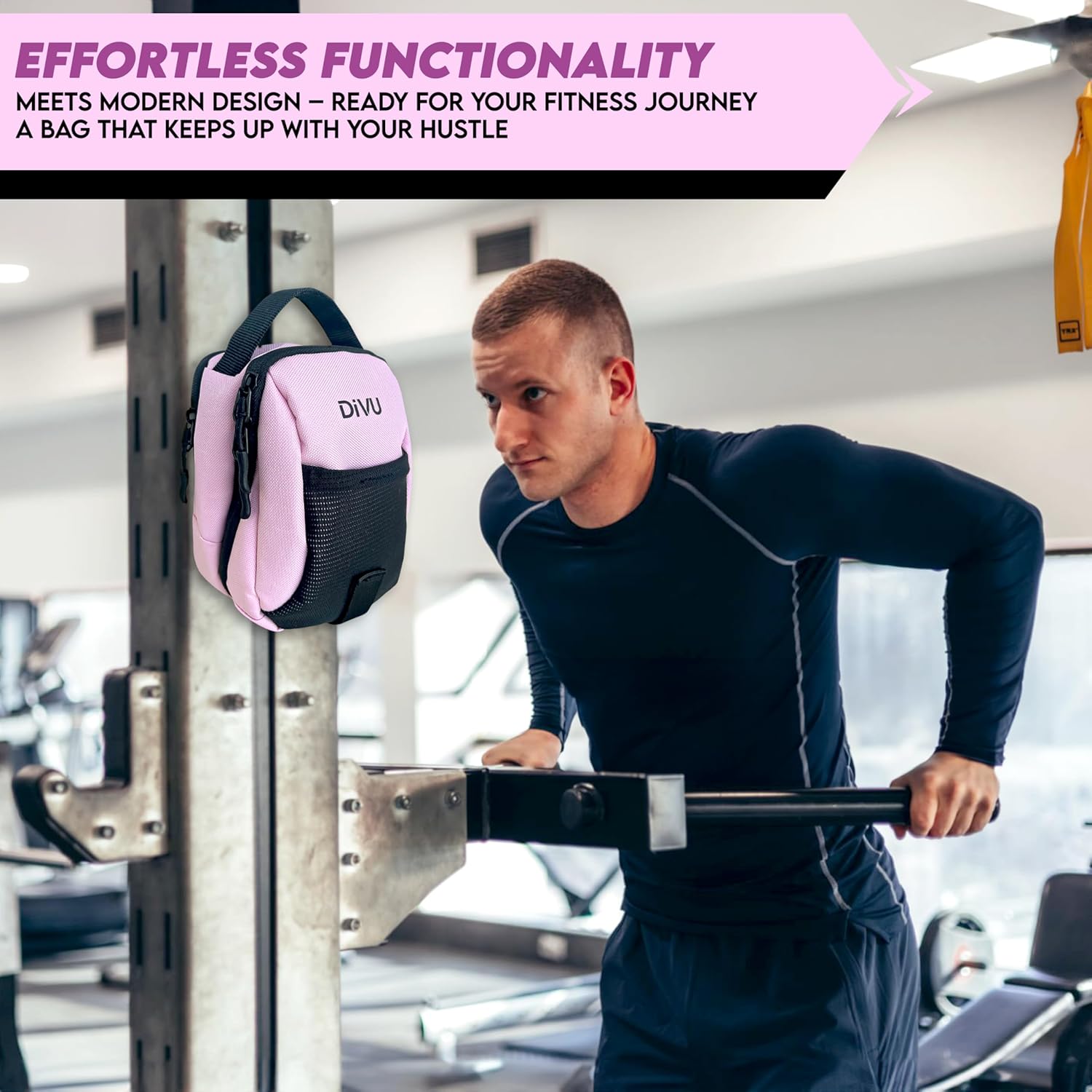 DiVU Magnetic Sports Bag (Pink) for Men & Women | Crossbody Shoulder Bag | Small Workout Backpack with Magnetic Attachment | Fanny Pack for Gym, Travel, Work, and Sports