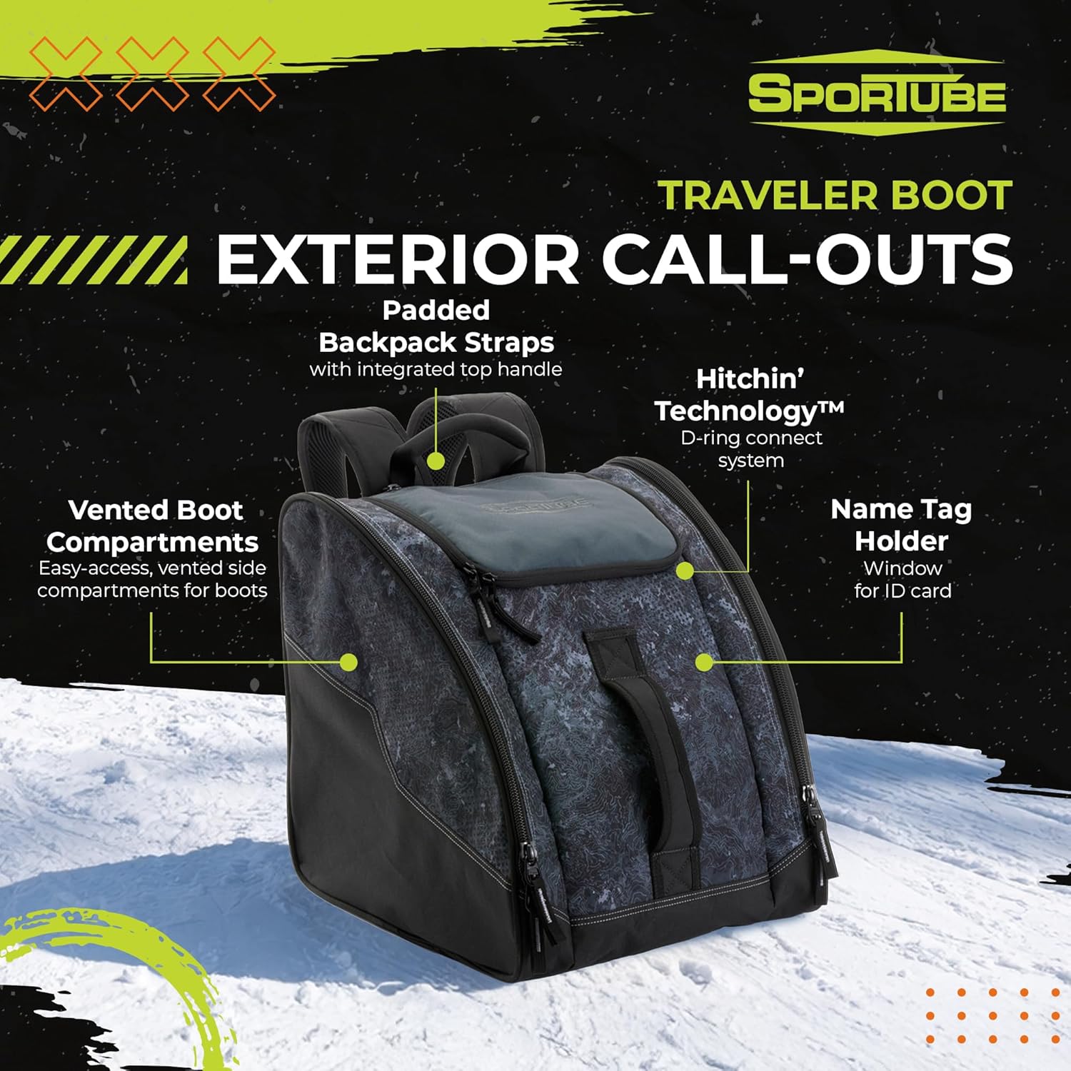 Sportube Traveler Boot Bag, 45L Padded Ski & Snowboard Gear Backpack with Dual Compartments for Easy Travel - Image 3