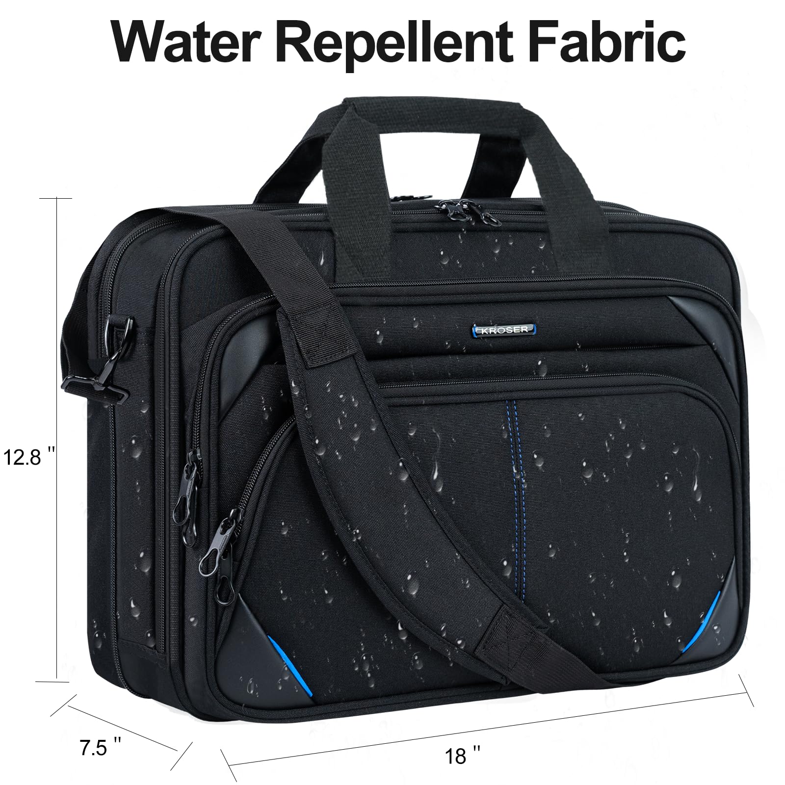 KROSER Laptop Tasche 18 Zoll Business Tasche Laptop für 17,3 Zoll Computer, Laptop Aktentasche, Wasserabweisend Schultertasche mit RFID Taschen für College/Herren/Frauen/Männer/Damen