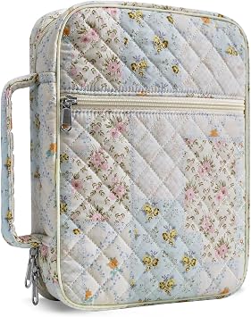 WOBAGMEN Bible Cover Case for Women,Large Bible Tote Bags Organizer Quilted Carrying Case for Girls,Bible Study Supplies Accessories Christian Gifts for Women Colorful Floral, M