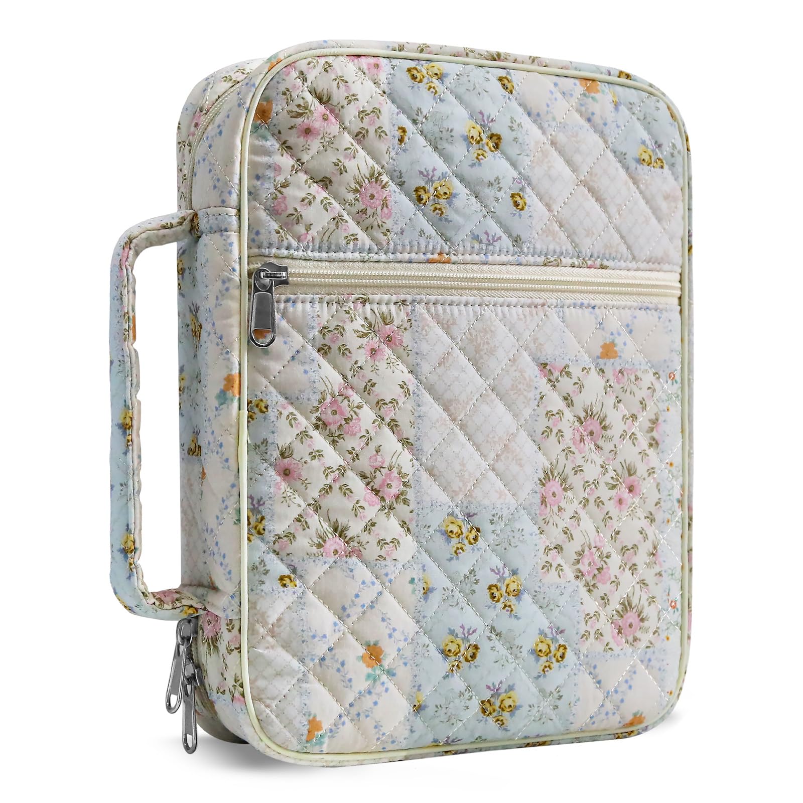 WOBAGMEN Bible Cover Case for Women,Large Bible Tote Bags Organizer Quilted Carrying Case for Girls,Bible Study Supplies Accessories Christian Gifts for Women (Colorful Floral, L) โ image 1