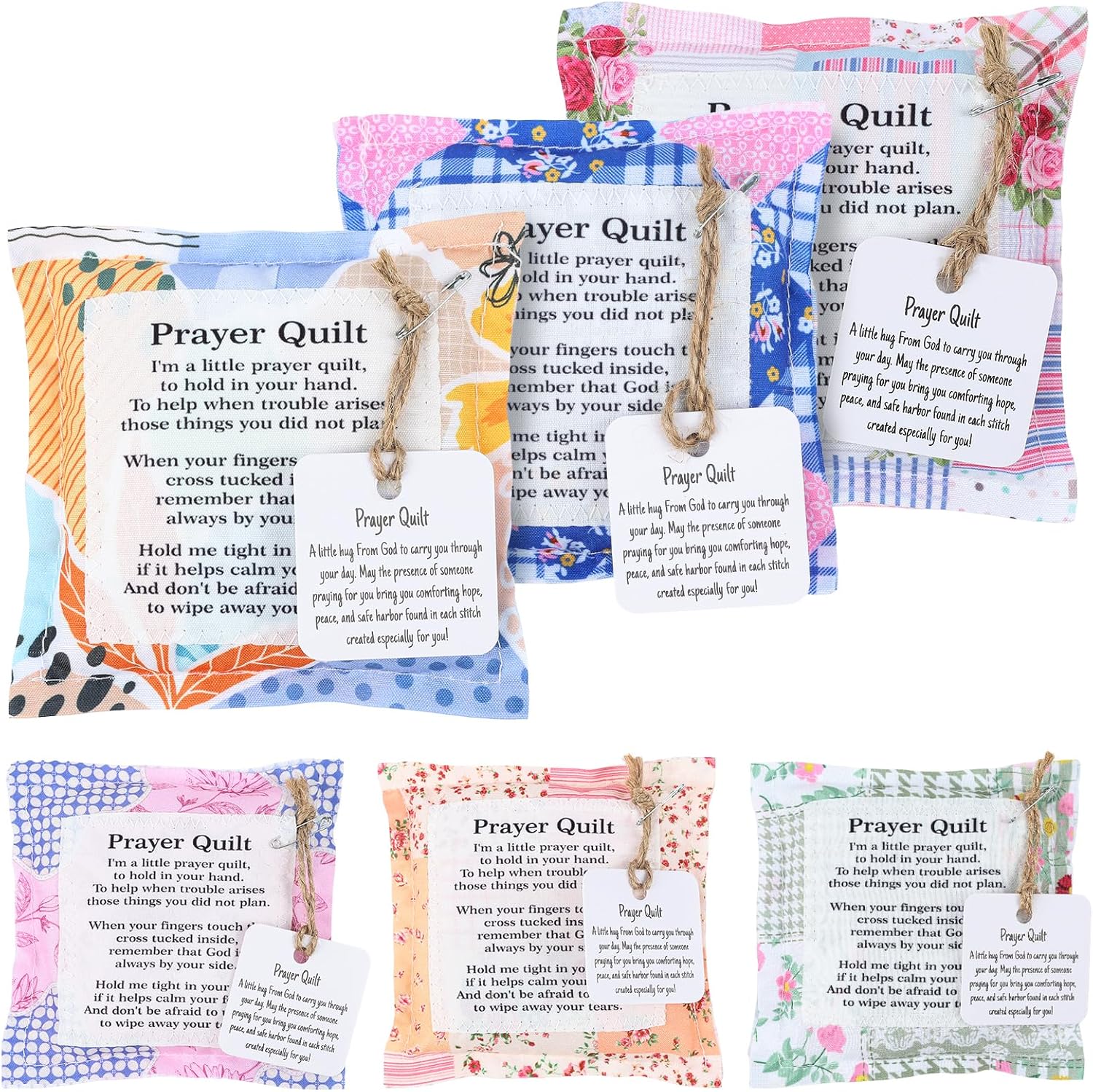Prayer Quilt with Cross Inside - 6 Pcs Pocket Prayer Quilt Squares, Coloful Flower Mini Prayer Cloth, Gift for Christians, Christmas Appreciation Gifts for Religious Pastor Church