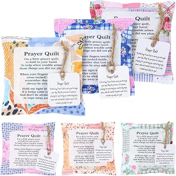 Prayer Quilt with Cross Inside - 6 Pcs Pocket Prayer Quilt Squares, Coloful Flower Mini Prayer Cloth, Gift for Christians, Christmas Appreciation Gifts for Religious Pastor Church