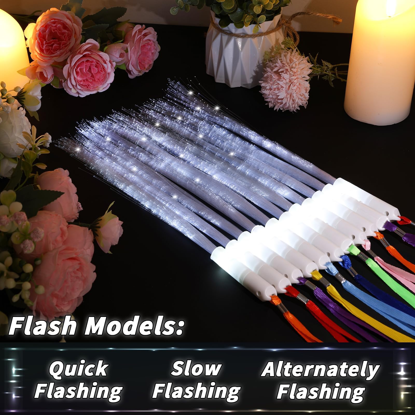 50‑Pack LED White Fiber Optic Glow Wands with 3 Flashing Light Modes | Cold Sparkler Glow Wands for Wedding, New Year, Birthday, Receptions, and Party Favors