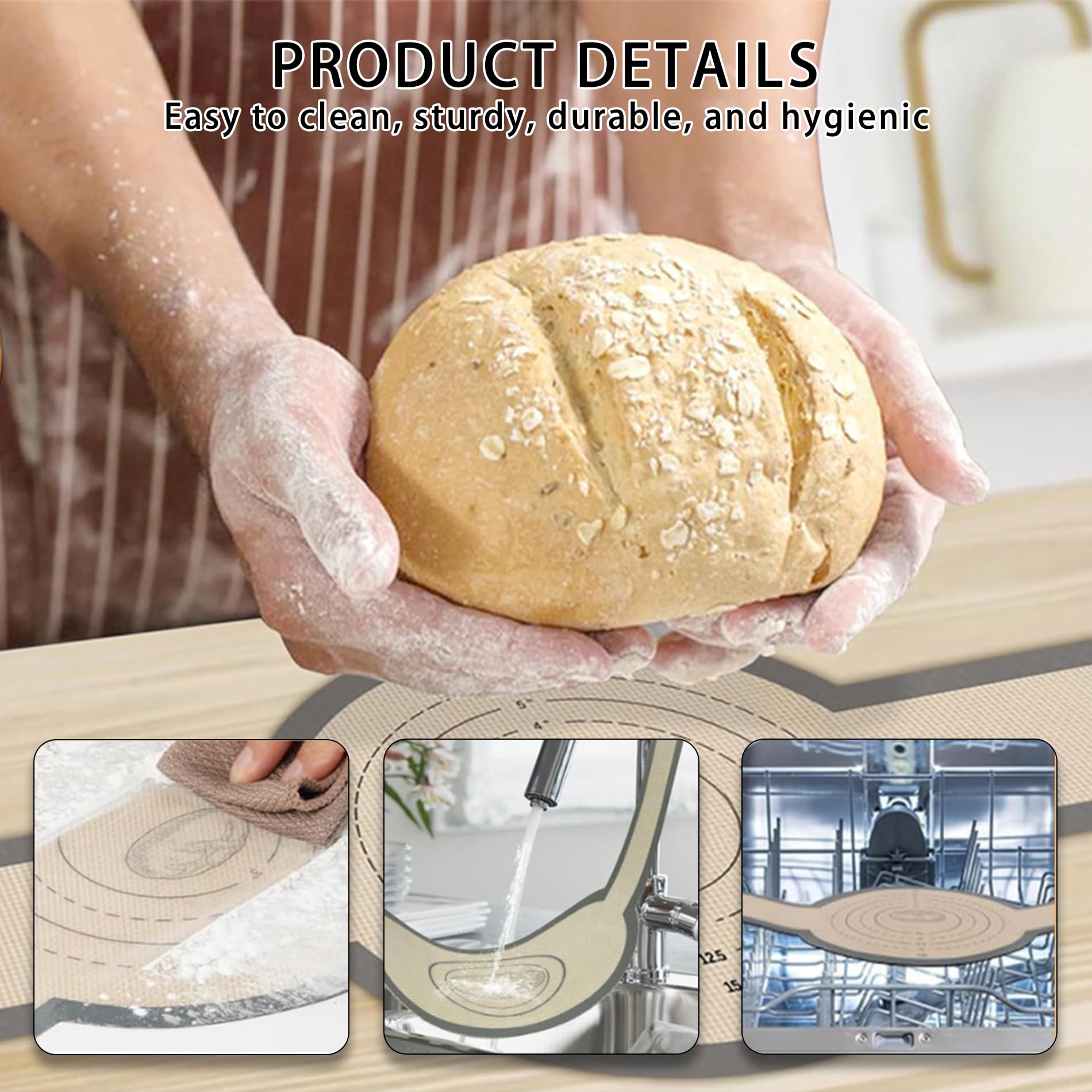 2 szt. mata do pieczenia chleba, z Silikonu Do Kontaktu z Żywnością, Wielorazowego Użytku i Żaroodporna do Dutch Oven, Air Fryer, Blachy do Pieczenia (58,2x15,8cm Elipsa + 55,7x21cm Okrągły, Brązowy)