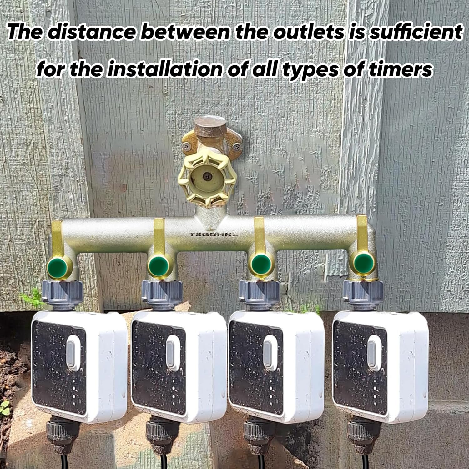 Brass Garden Faucet Splitter, 4-Way Hose Splitter with 4 Extended Metal Handles, Outdoor Hose Divider, Heavy Duty Nickel Plated, GHT 3/4-Inch Heavy Duty Hex Female Inlet and 3/4-Inch Male Outlet