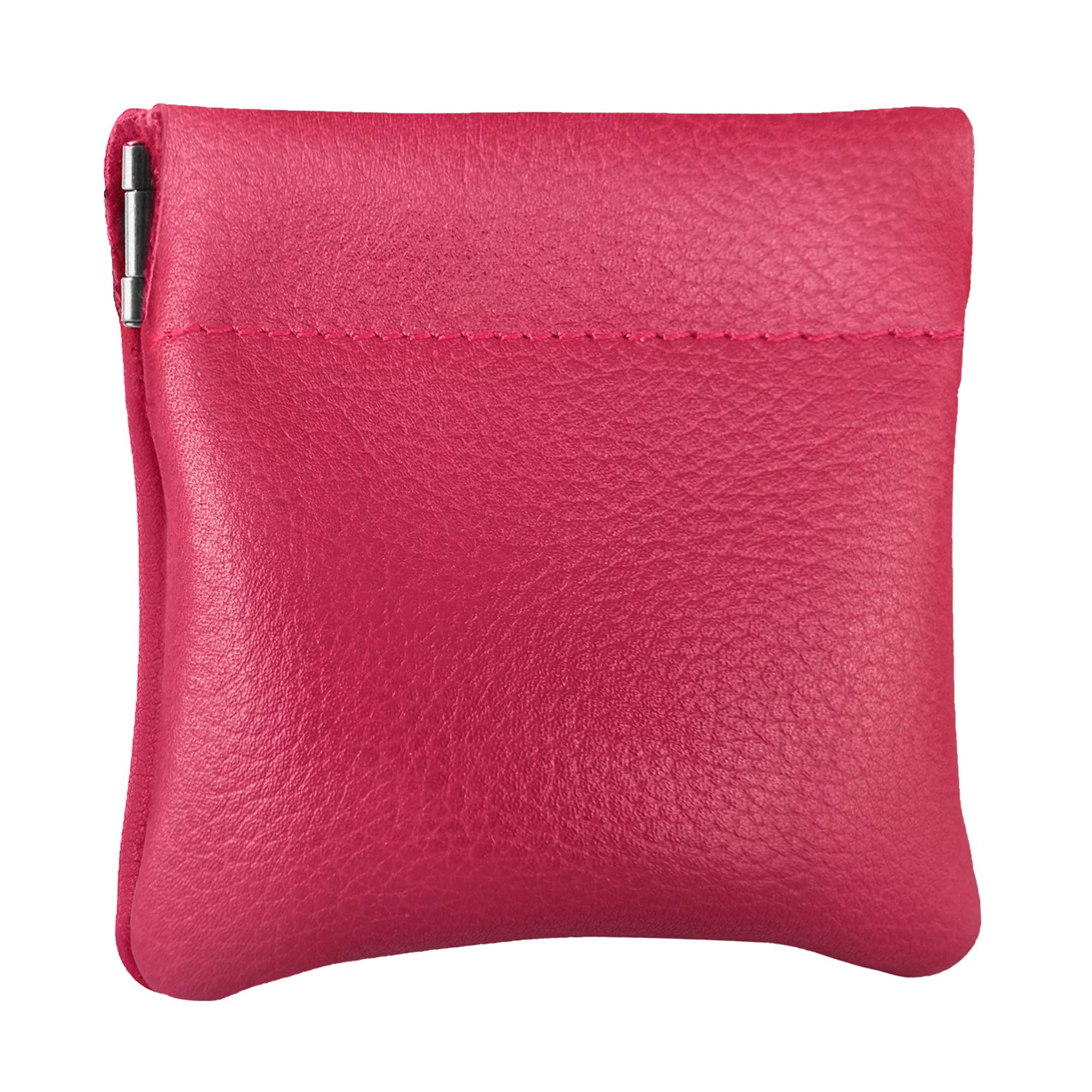 Nabob Leather Genuine Leather Squeeze Coin Purse, Coin Pouch Made IN U.S.A. Change Holder For Men/Woman Size 3.5 X 3.5 (Pink)
