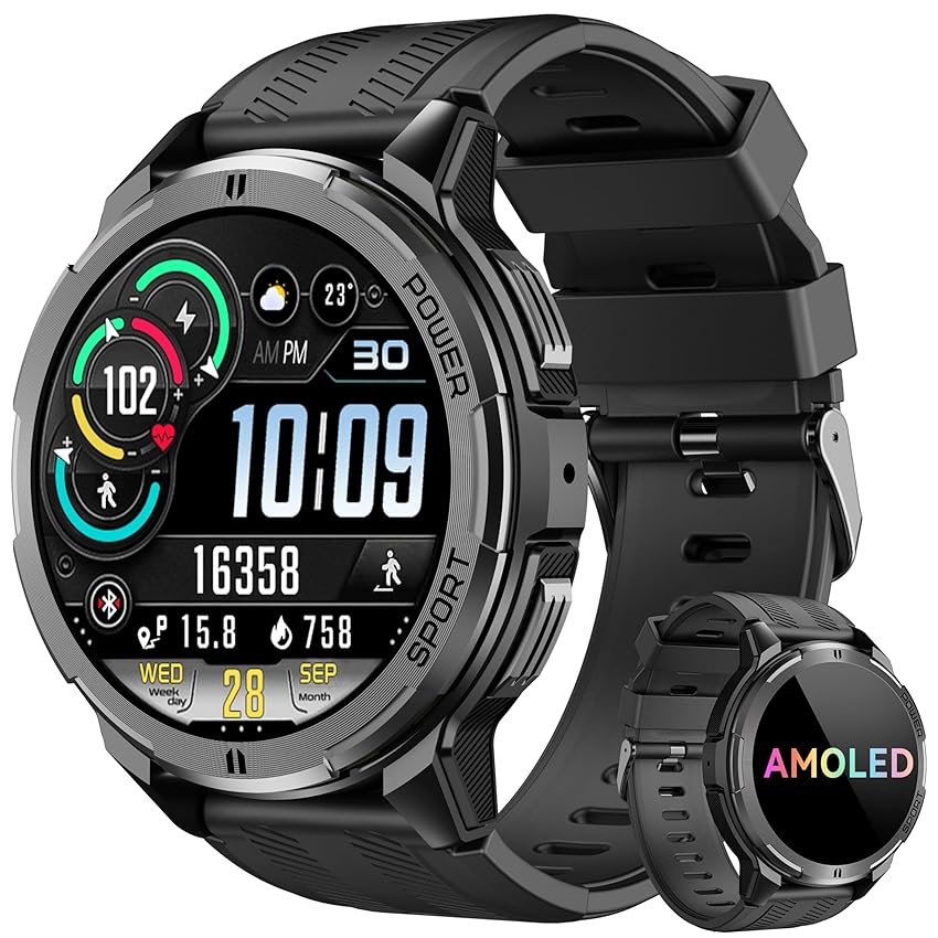OUKITEL Smartwatch Uomo,Orologio Militare Smart Watch con Chiamate Vocale,1.43 AMOLED Screen 24/7 Sonno Cardiofrequenzimetro,100+ Sportive Fitness Tracker per iOS Android