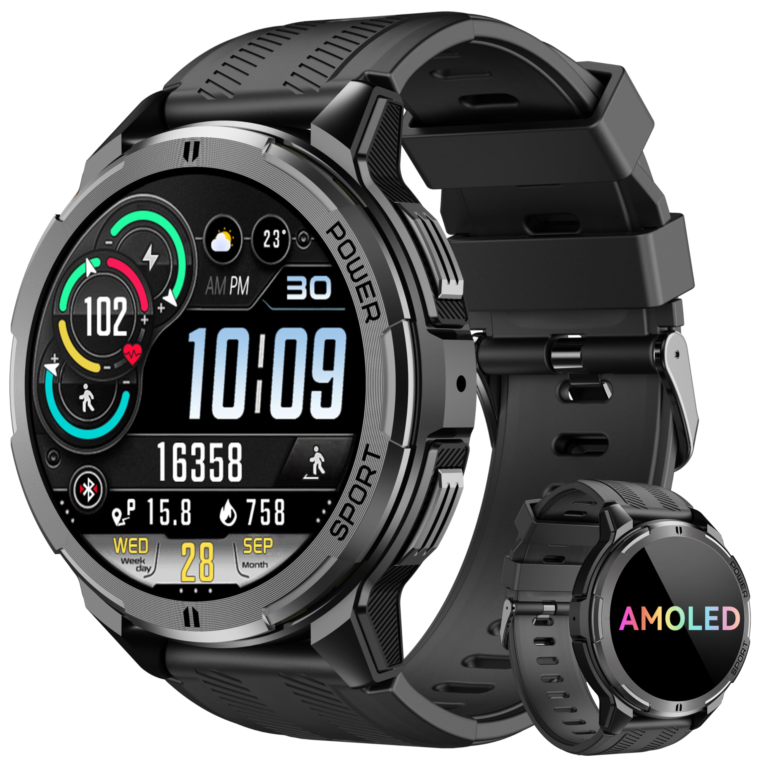 OUKITEL Smartwatch Uomo,Orologio Militare Smart Watch con Chiamate Vocale,1.43 AMOLED Screen 24/7 Sonno Cardiofrequenzimetro,100+ Sportive Fitness Tracker per iOS Android